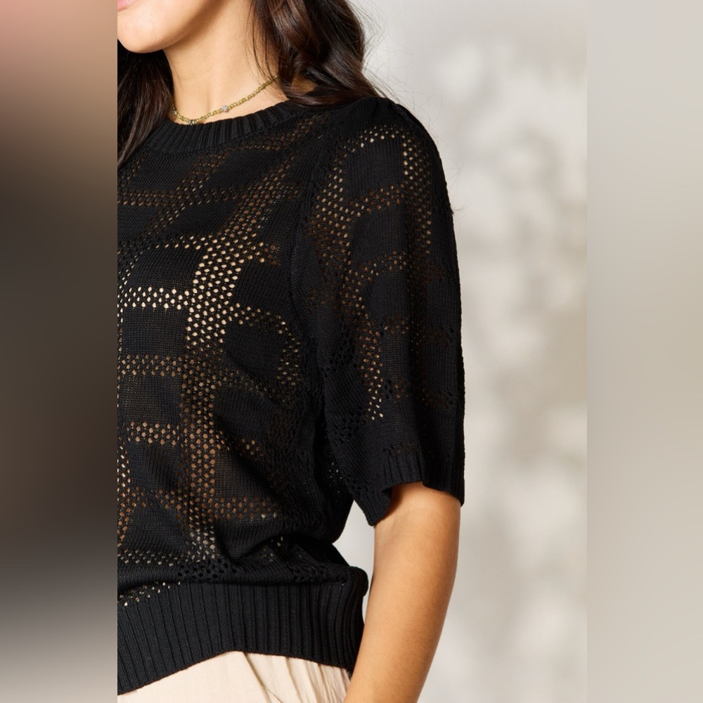 Mandy Ribbed Trim Round Neck Knit Top - Picture 6 of 7